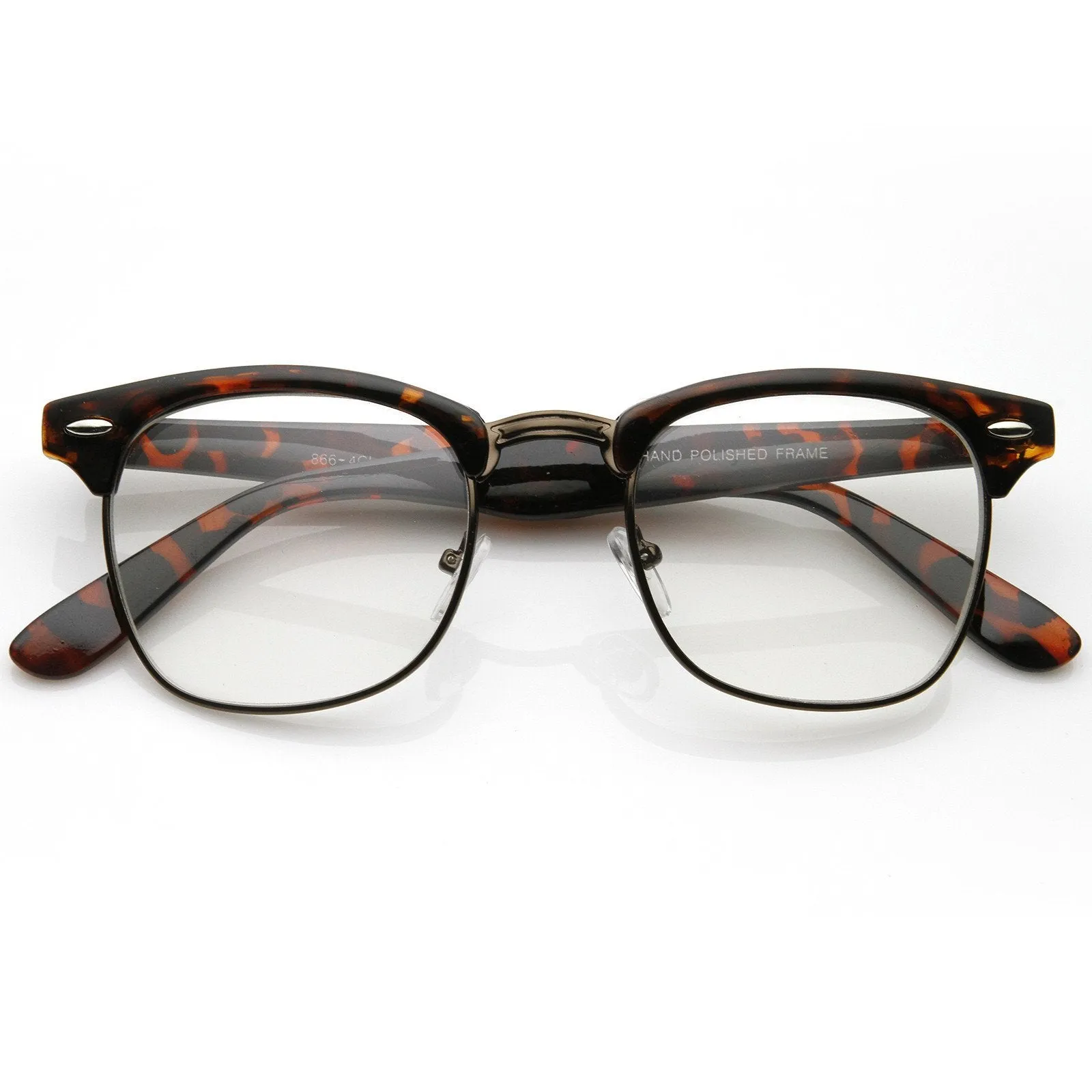 Vintage Inspired Classic Horned Rim Half Frame Clear Lens Glasses