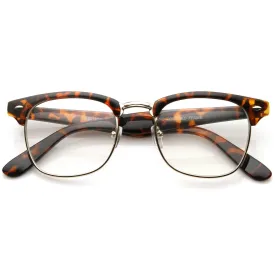 Vintage Inspired Classic Horned Rim Half Frame Clear Lens Glasses