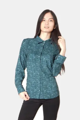 Women's Classic Long Sleeve Shirt in Green Tiny Dancers Print