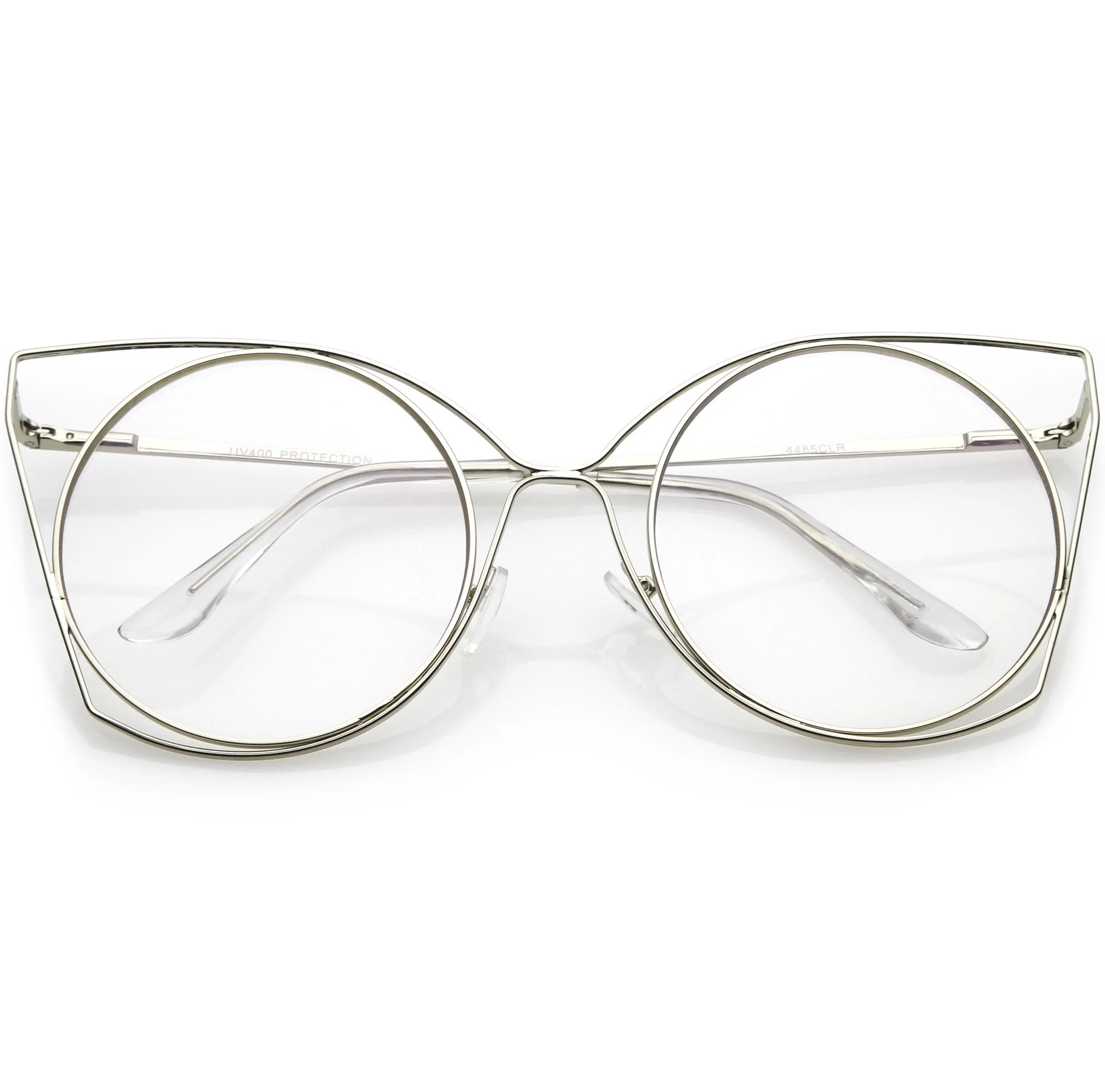 Women's Oversize Laser Cut Round Flat Clear Lens Cat Eye Glasses