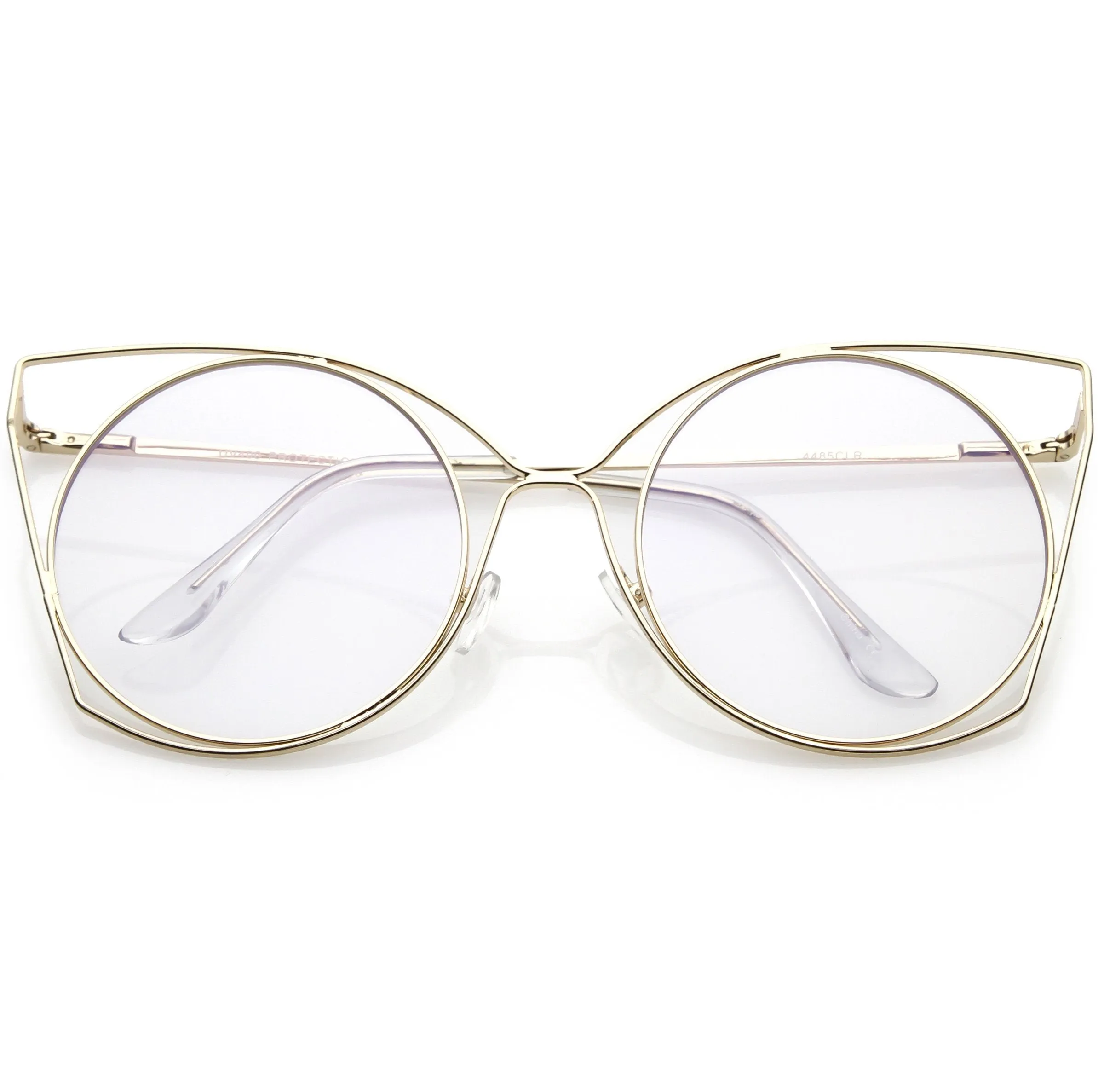 Women's Oversize Laser Cut Round Flat Clear Lens Cat Eye Glasses