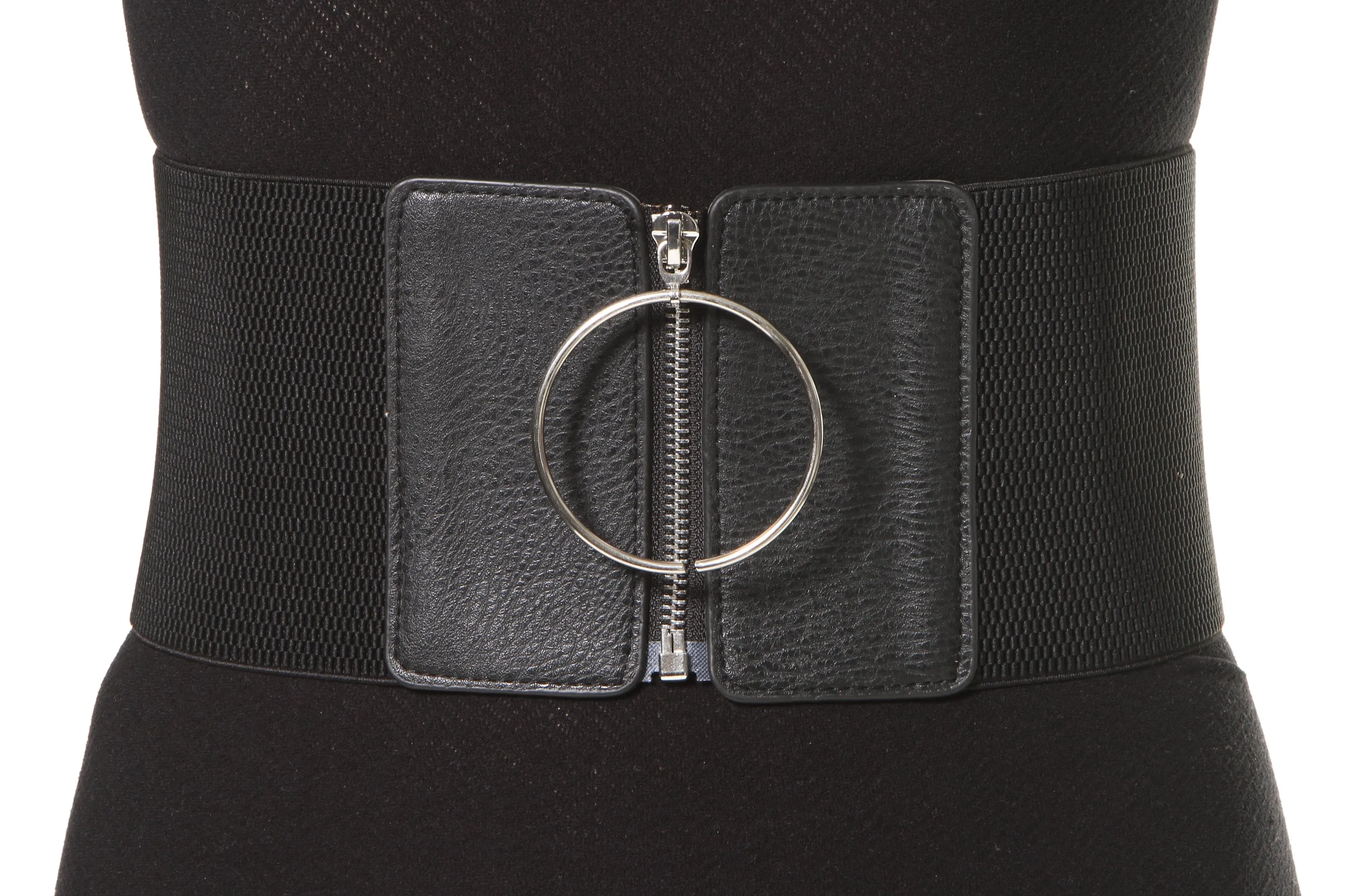 Zip Front Wide Elastic Belt